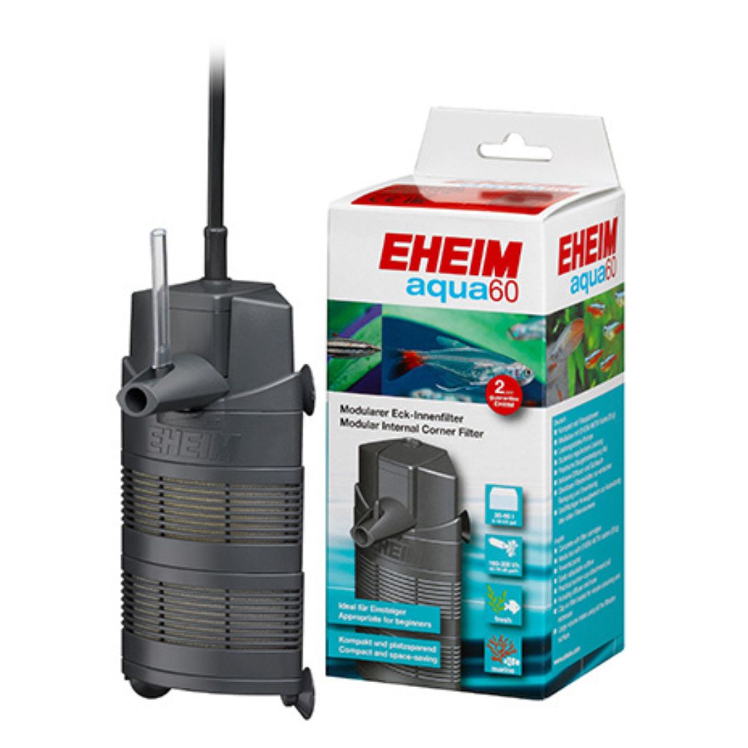 EHEIM aqua 60 - filtro interno de canto para aquários até 60L Filtro interno modular EHEIM aqua60 junto à sua embalagem