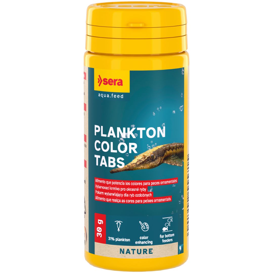 Sera Plankton Color Tabs - Pastilhas com 7% de Krill para realçe das cores Frasco amarelo de PLANKTON COLOR TABS para peixes