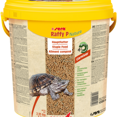 Embalagem amarela de alimento Sera Raffy P Nature para tartarugas aquáticas