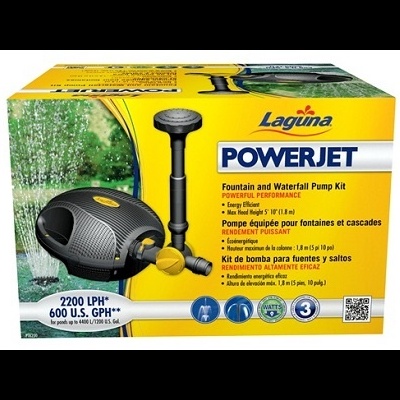 Embalagem do kit bomba de fonte e cascata Laguna PowerJet com especificações e imagem do produto