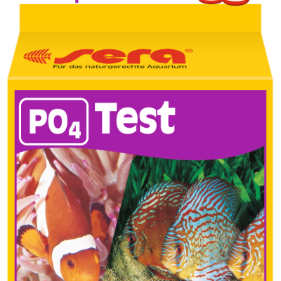 Embalagem do teste de fosfato Sera PO4 Test com imagens de peixes tropicais