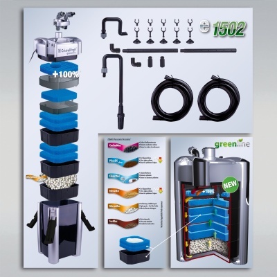 Filtro para aquário e1502 em metal com camadas filtrantes e acessórios pretos