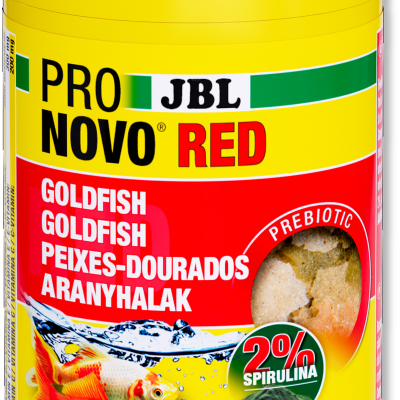 Embalagem amarela de alimento para peixes JBL ProNovo Red para peixes-dourados