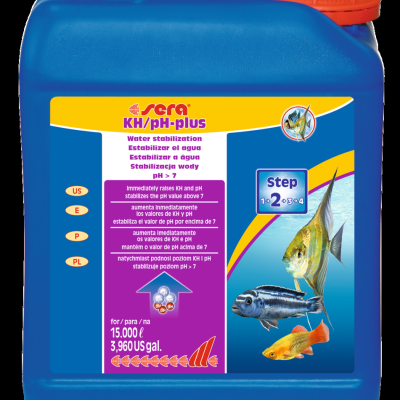 Recipiente azul com tampa vermelha de produto para tratamento de água para aquários