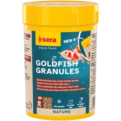 Embalagem amarela de comida para peixes goldfish granulada 30g