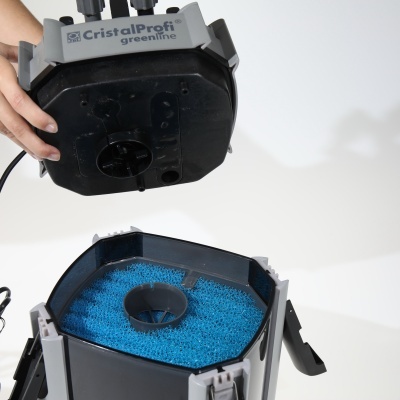 Filtro para aquário CristalProfi greenline com tampa cinzenta e filtro azul interno