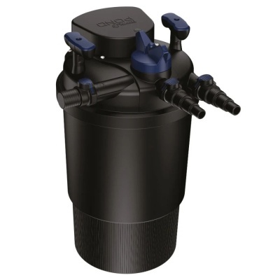 Filtro externo para aquário preto com válvulas e conexão azul escuro