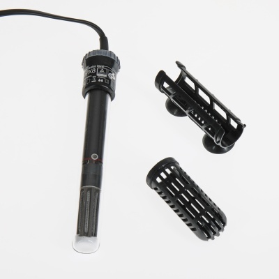 Aquecedor submersível preto para aquário com suporte e capa protetora