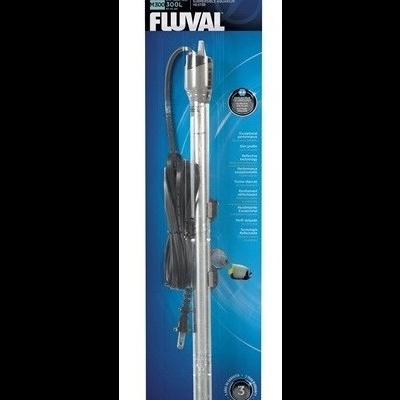 Aquecedor de aquário Fluval H300 300W embalada com fundo azul e informações