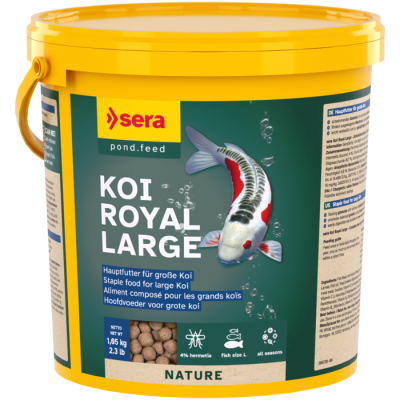 Embalagem amarela com ração para peixes KOI ROYAL LARGE da marca sera pond.feed