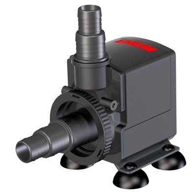 Bomba de água preta com conetores e texto EHEIM