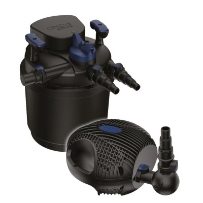Equipamentos de filtragem POND pretos com detalhes azuis