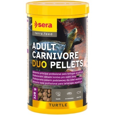 Embalagem amarela de pellets para tartarugas carnívoras adultas Sera