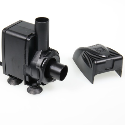 Bomba de água preta com adaptação cilíndrica e tampa removível preta com texto em relevo