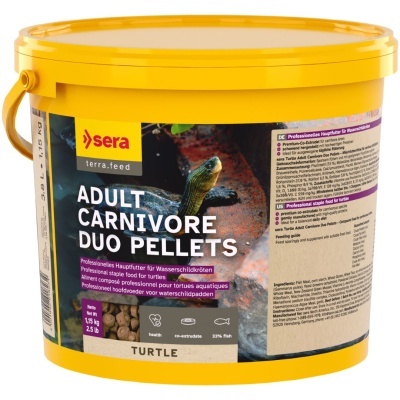 Embalagem amarela de alimento para tartarugas ADULT CARNIVORE DUO PELLETS