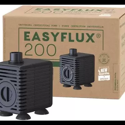 Bomba centrífuga preta EASYFLUX 200 com embalagem de cartão castanho