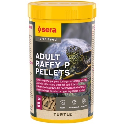 Embalagem de pellets para tartarugas adultas Sera terra.feed com imagem de tartaruga
