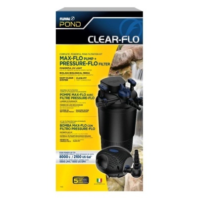 Caixa do kit de filtragem Fluval Pond Clear-Flo com bomba e filtro para lago