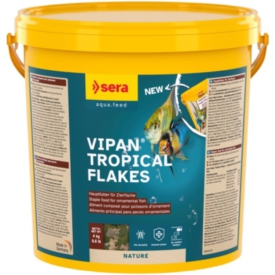 Pote amarelo de comida para peixes ornamentais VIPAN TROPICAL FLAKES