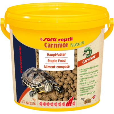 Recipiente amarelo de alimento para répteis com imagem de tartaruga