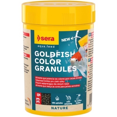 Embalagem amarela de ração para peixes Goldfish Color Granules da Sera