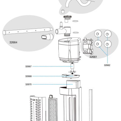 Desenho explodido do filtro sera X-Edge 700 com peças numeradas e codificadas.