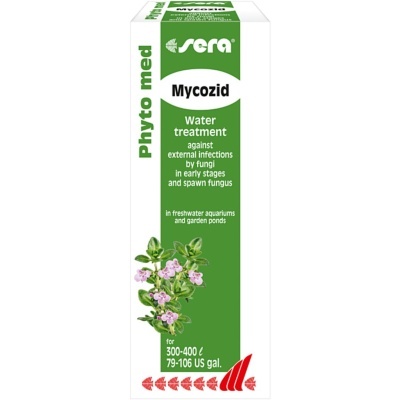 Embalagem de Sera Mycozid para tratamento de água em aquários e lagos