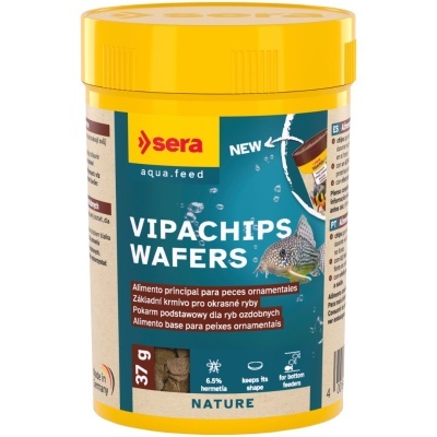 Embalagem amarela de comida para peixes VIPACHIPS WAFERS da Sera