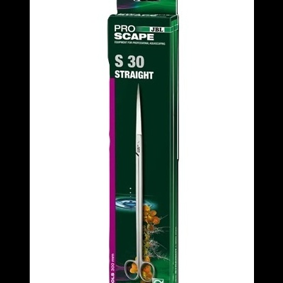 Embalagem verde com texto PRO SCAPE S 30 STRAIGHT e tesoura reta da JBL