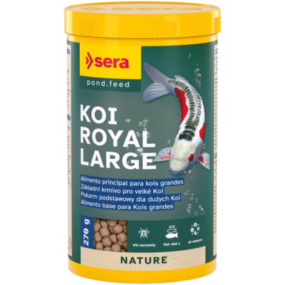 Recipiente amarelo de ração para peixes koi gigante da marca sera