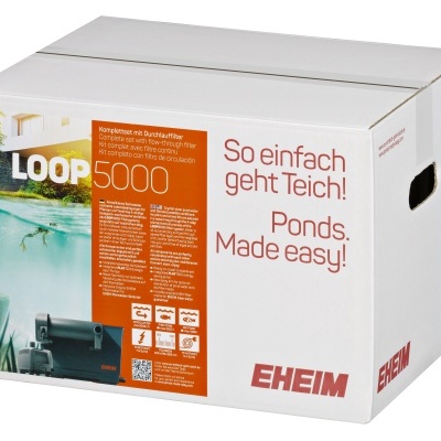 Caixa branca do produto EHEIM LOOP 5000 com texto e imagens do produto