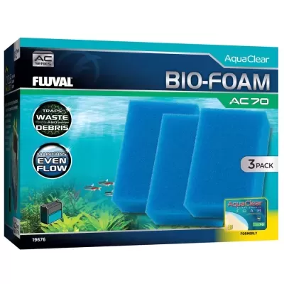 Embalagem de esponjas azuis Fluval Bio-Foam AC70 para filtro de aquário, 3 unidades