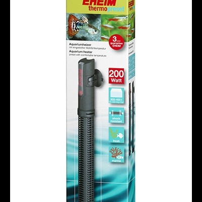 Embalagem de aquecedor de aquário EHEIM thermopreset 200 Watt com controlo electrónico e imagens de peixes