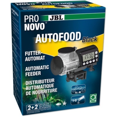 Embalagem do alimentador automático JBL PRO NOVO AUTOFOOD Black com imagem do produto e texto