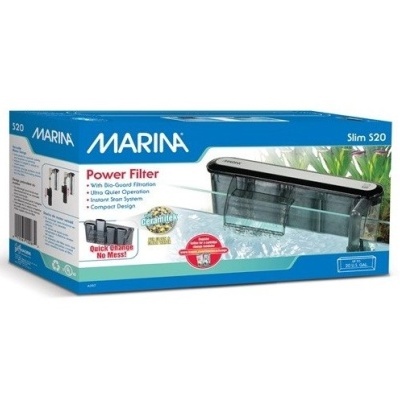 Aquário Marina Slim S20 com filtro de potência em embalagem azul