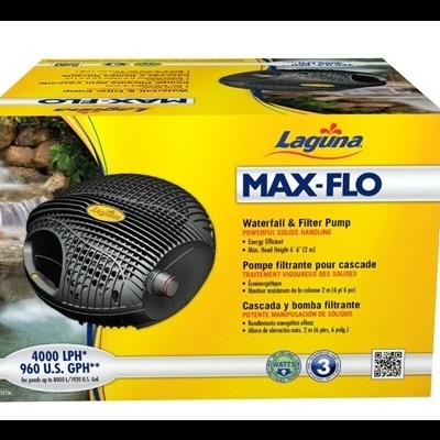 Bomba para cascata e filtro Laguna Max-Flo na embalagem amarela
