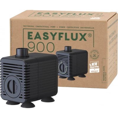 Bomba centrífuga preta EASYFLUX 900 com caixa de papelão castanho com texto verde e branco