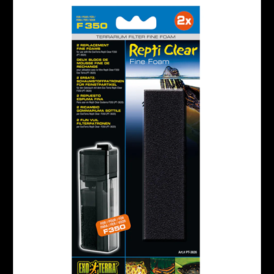 Espuma de filtro fina preta para terrário Repti Clear F350, embalagem com duas unidades.