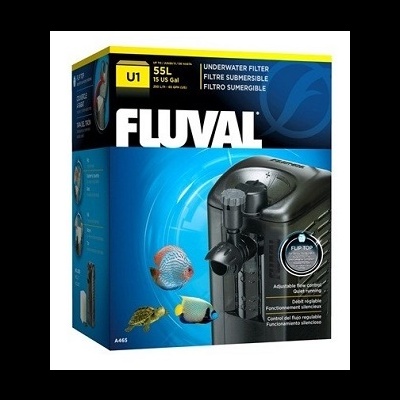 Caixa do filtro submersível para aquário Fluval U1 preto com design azul e amarelo