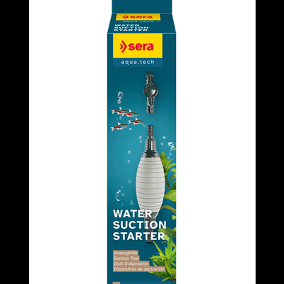 Embalagem azul do produto WATER SUCTION STARTER da sera aqua.tech com sifão manual e peixes vermelhos