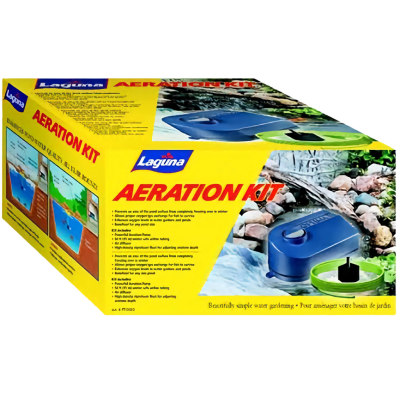 Caixa do produto Laguna Aeration Kit com imagens explicativas e texto em inglês