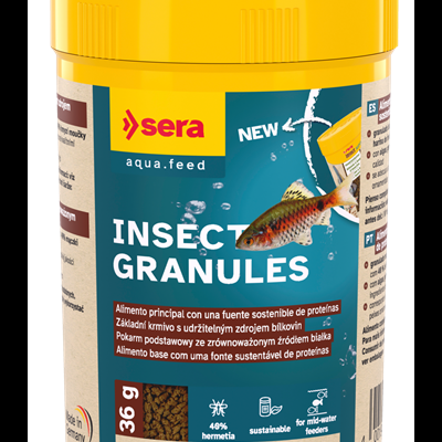 Recipiente amarelo de alimento para peixes Insect Granules da marca sera