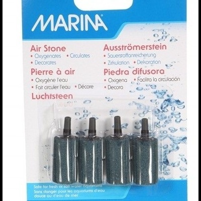 Quatro pedras difusoras Air Stone MARINA para aquários em embalagem azul e branca