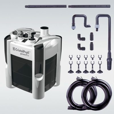 Filtro para aquário CristalProfi greenline com tubos, conexões, mangueiras e acessórios pretos