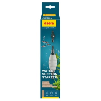 Embalagem azul Water Suction Starter sera aqua.tech com imagem do produto e peixes