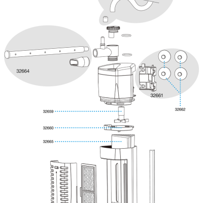 Diagrama técnico do filtro serum X-Edge 450 com componentes rotulados e código de encomenda
