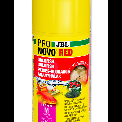 Recipiente amarelo de alimento para peixes dourados JBL PRO NOVO RED 20% spirulina