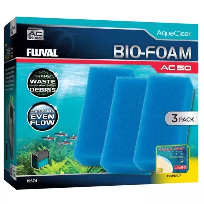 Filtro para aquário Fluval Bio-Foam AC 50 com três esponjas azuis na embalagem