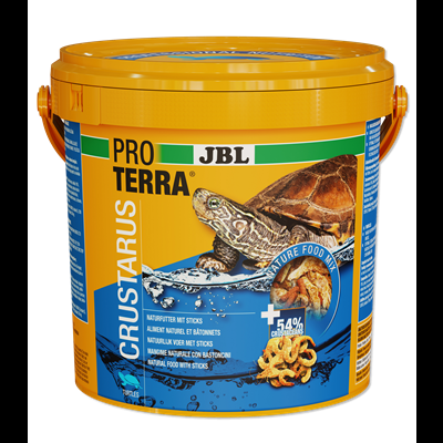 Embalagem amarela de 1 kg de alimento para tartarugas JBL Pro Terra Crustarus com imagem de tartaruga e crustáceos