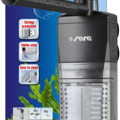 Filtro de água aquário Sera X-Edge 700 preto e transparente com embalagem azul e amarelo